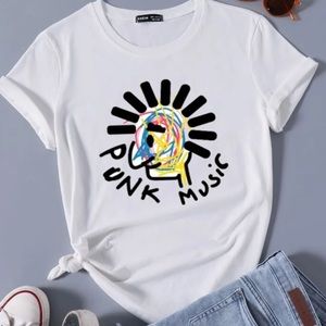 Cartoon Punk Music white short sleeve t-shirt Sz S